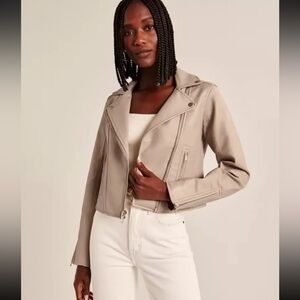 ABERCROMBIE Cropped Faux Vegan Leather Moto Jacket S